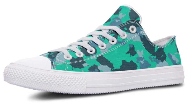 Cyan Camo Pattern White Lowtop Sneaker